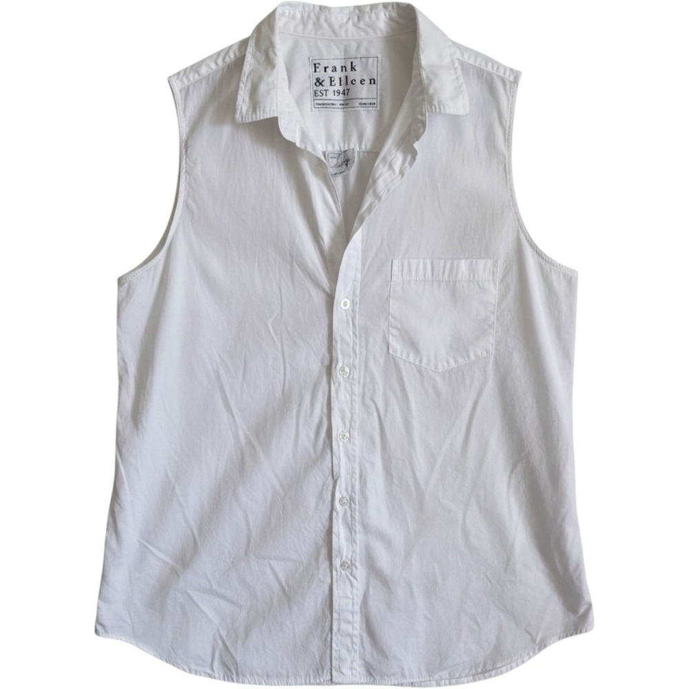 Frank & Eileen Finley White Sleeveless Button Up Shirt Italian Cotton XL